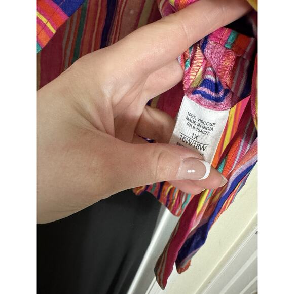 JOY & ASH Multi COLORED Tie BLOUSE Rainbow‎ Disco Party Plus 1X 70s - Picture 4 of 5